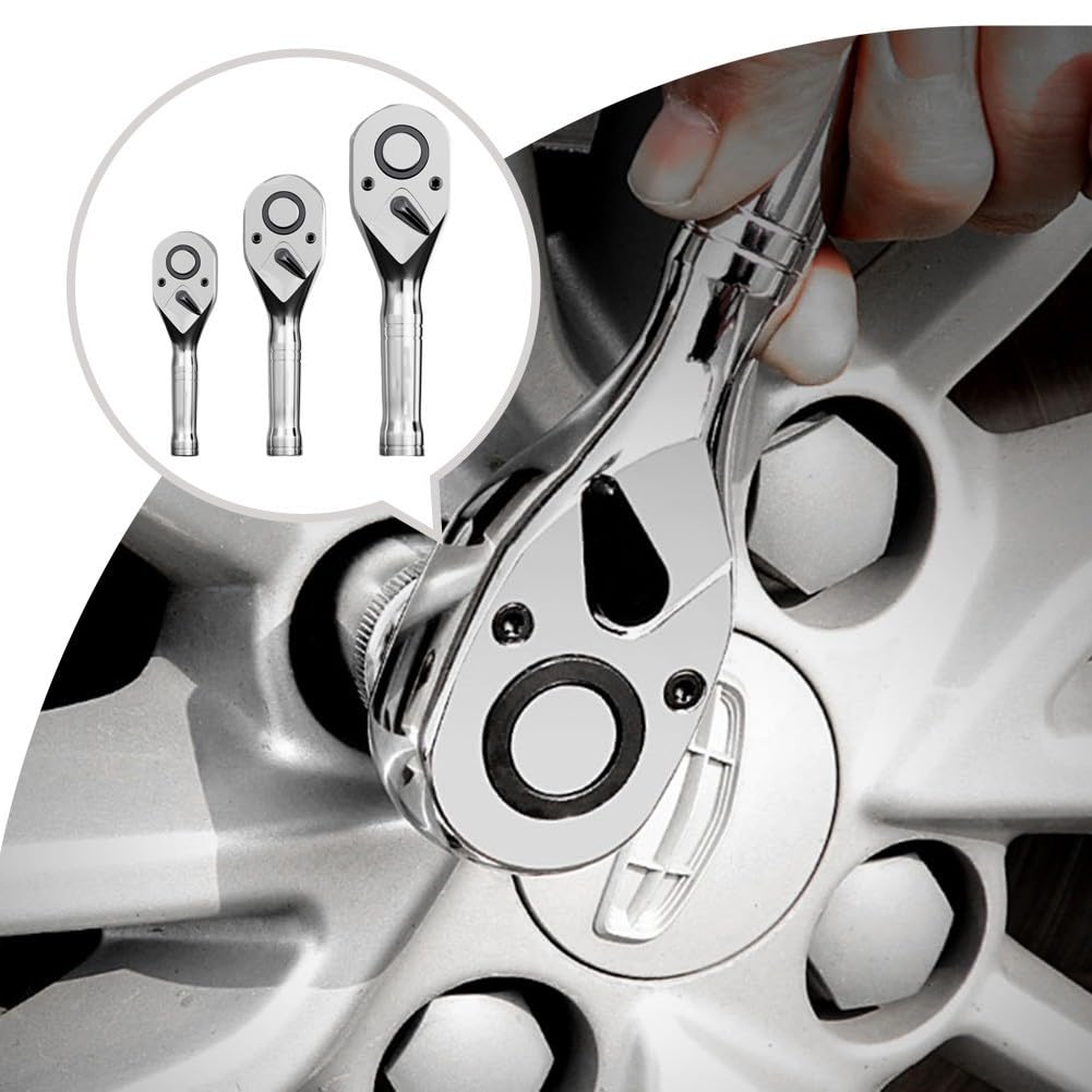 Set di Chiavi a cricchetto Mini da 72 Denti, 1/4", 3/8", 1/2", in Acciaio al Cromo vanadio, con Manico Corto, Attacco rapido per mobili, Auto, riparazioni, officine, macchinari, Attrezzature
