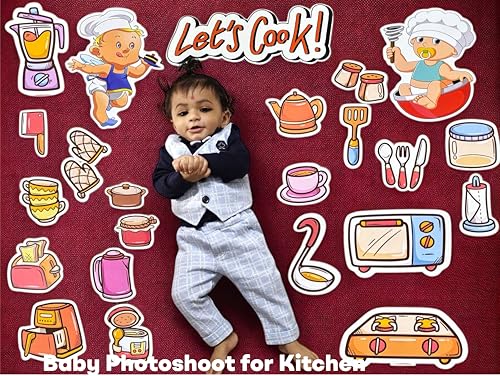 Image of 23+ Kitchen Theme Photo Booth Props | 250 GSM Cardstock Cards for Girls & Kids | Perfect for Baby Photoshoot & Birthday Parties Kitchen Props Set
