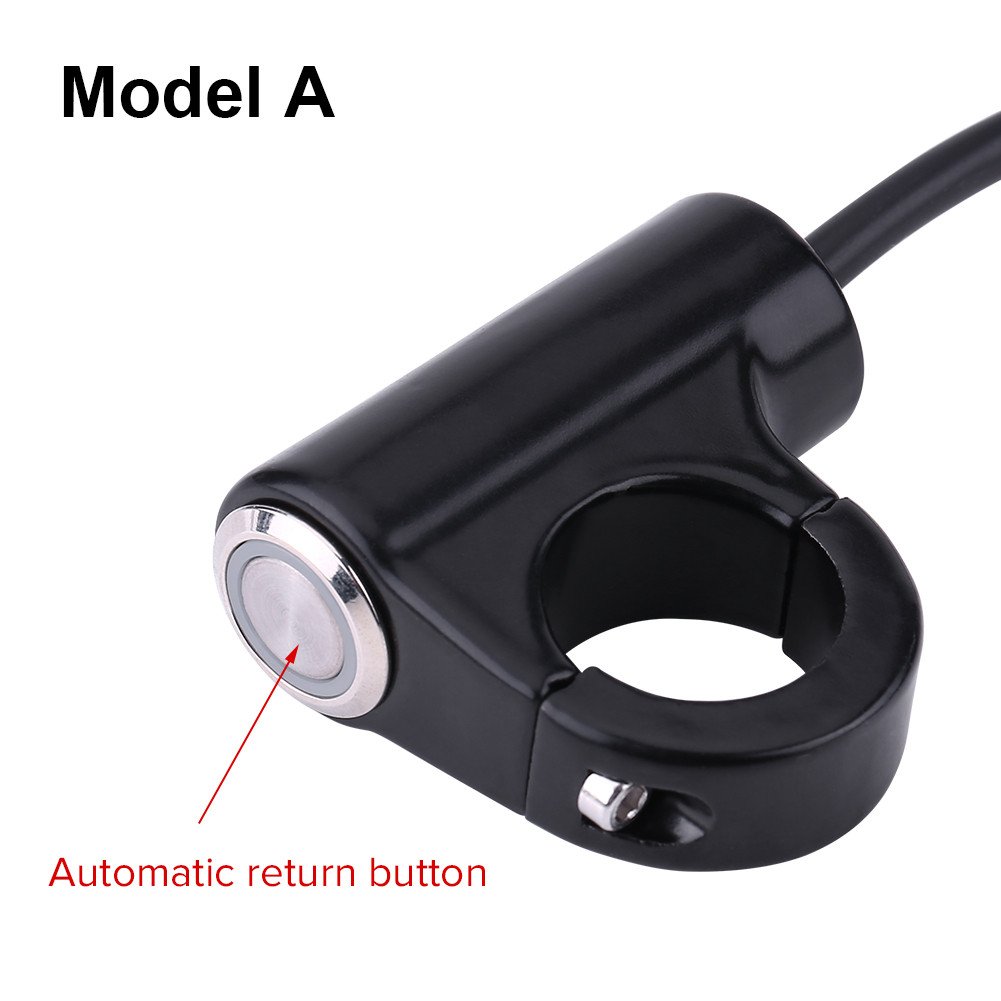Image secondaire de Qiilu 22mm Moto Guidon Mont Commutateur Bouton Poussoir Phare de Frein Brouillard Feux ON/OFF (Bouton de Retour Automatique)