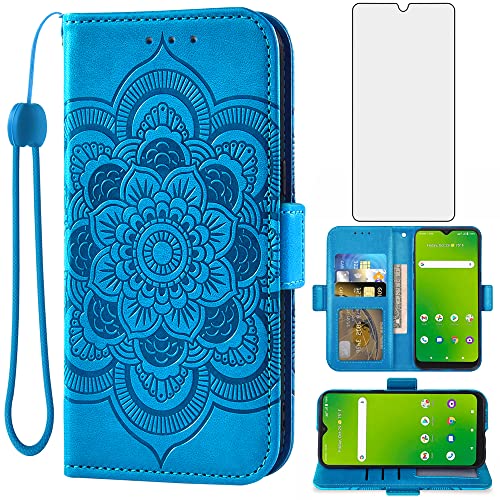 Asuwish Phone Case for Cricket Dream 5G/Innovate 5G/AT&T Radiant Max 5G/Fusion 5G Wallet Cover with Tempered Glass Screen Protector and Flip Credit Card Holder Stand Cell ATT G5 6.82 Women Men Blue