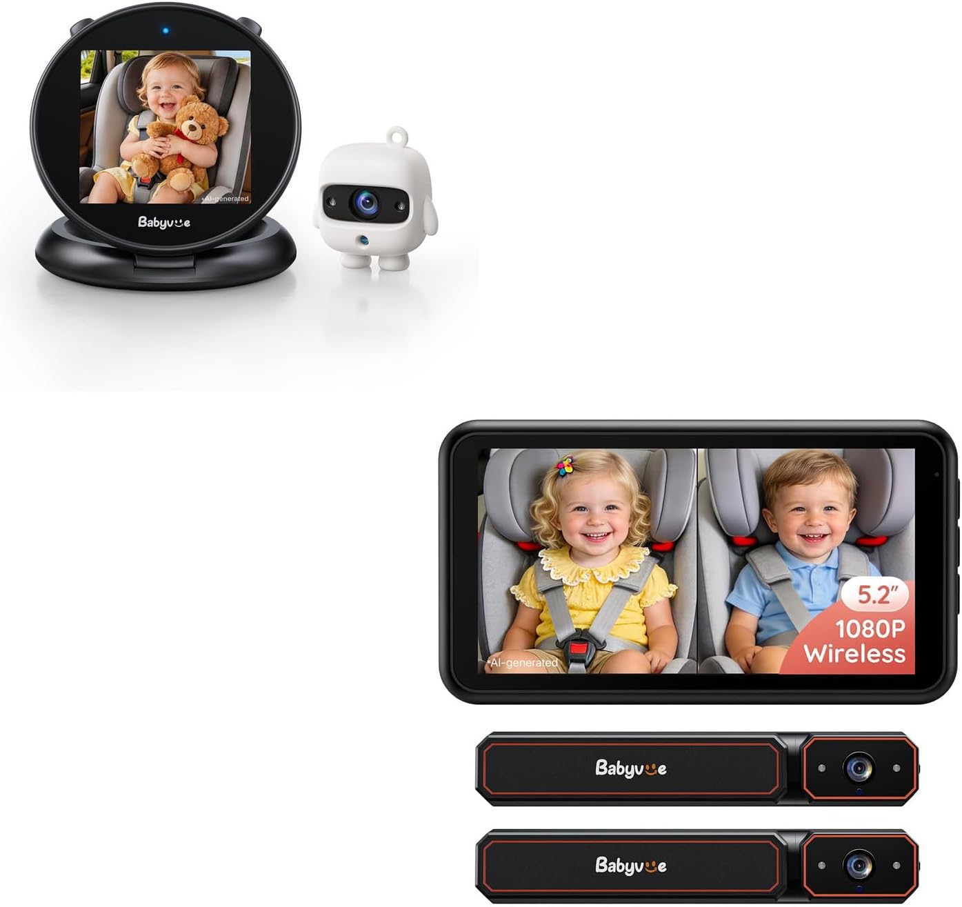 Wireless Dual Car Camera Baby Monitor Fast Setup | No Wiring Fold-Down Monitor for Rear-Facing