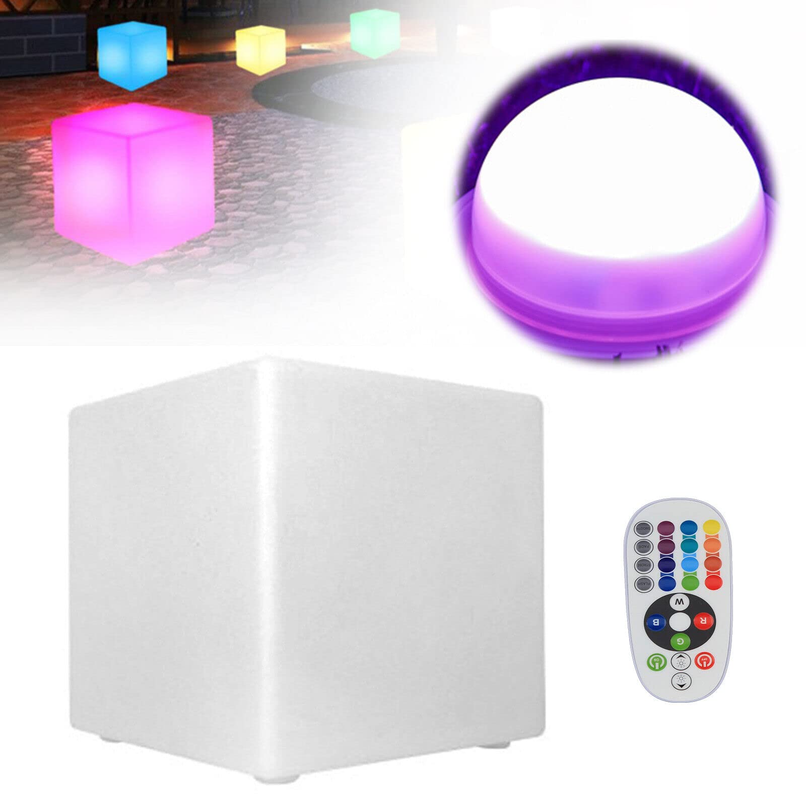 Shining Cube LED-Würfel (30cm) weiß, mit Infrarot-Fernbedienung (7 Farben), Leucht-Würfel für außen und innen, als Deko, Tisch oder Hocker