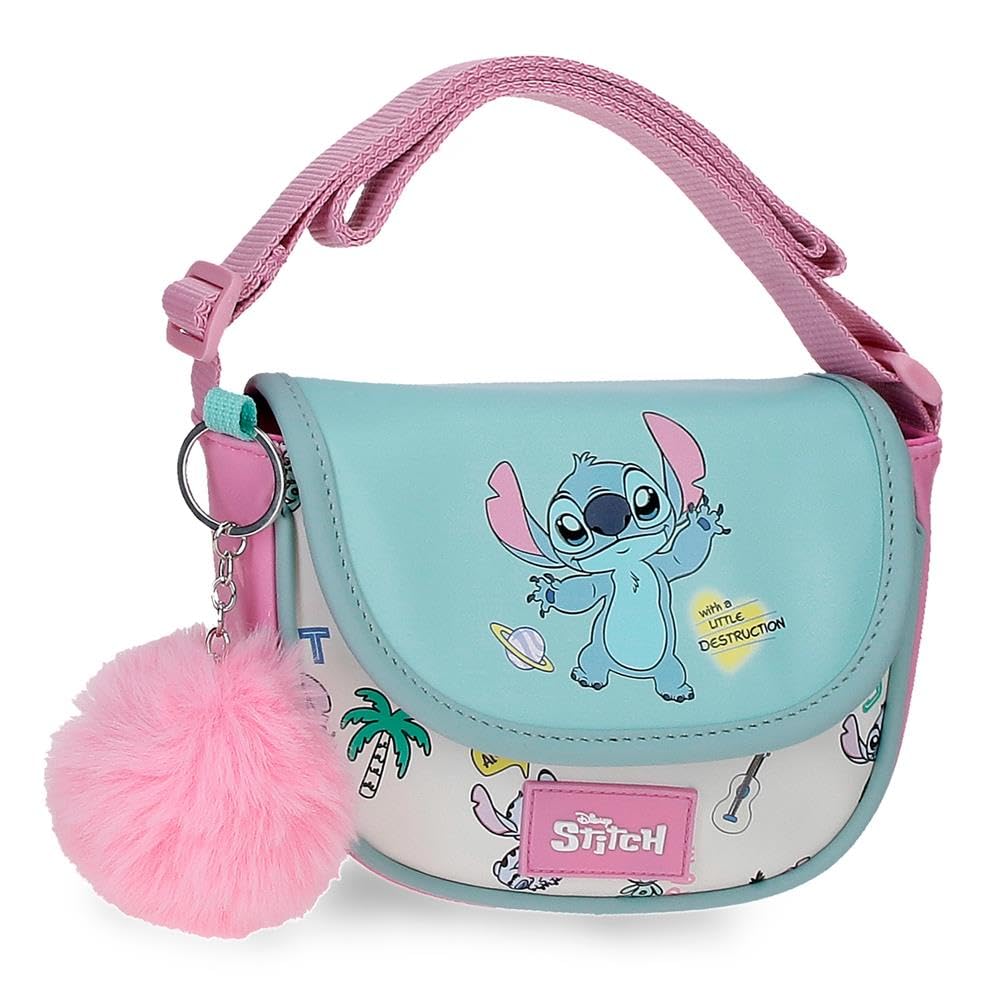 Joumma Disney Stitch Little Destruction Shoulder Bag with Lapel Turquoise Green 16x14x5 cm PVC