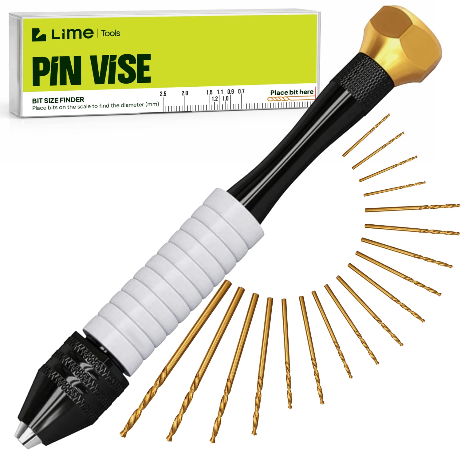 Pin Vise Hand Drill Manual - Jewelry w/Micro Drill Bits (0.8mm-2.5mm) - Rotary Craft Drill for Jewelry Making, Resin, Wood, Plastic, Miniature, Beads, Clay Etc