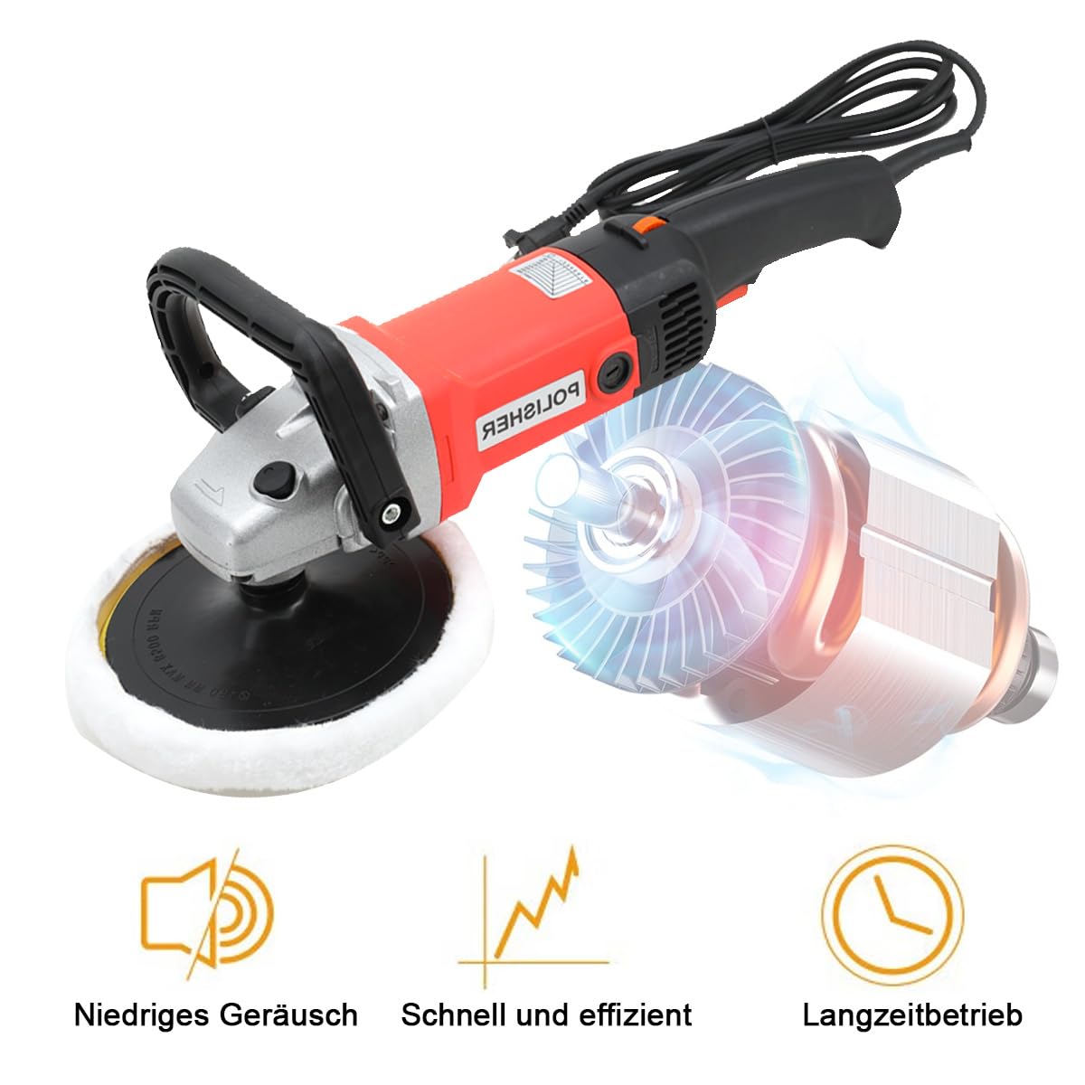 Poliermaschine Auto, 1400W Auto Polierer 8 Variable Geschwindigkeit 3300 RPM Professionell Poliermaschine Set für Auto Möbeln Tellerschleifer mit 2 Pads