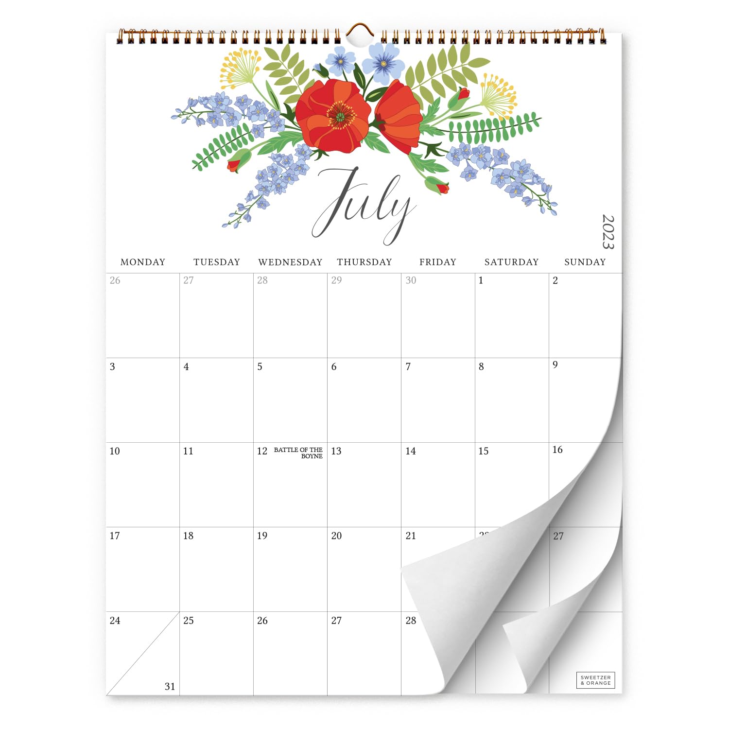 S&O Twelve Flowers 2024 Wall Calendar Runs from Now to December 2024 - Tear-Off Monthly Calendar 2024 for Home - Academic Wall Calendar 2024 - Hanging Calendar to Track Appointments - 13.5"x10.5”in