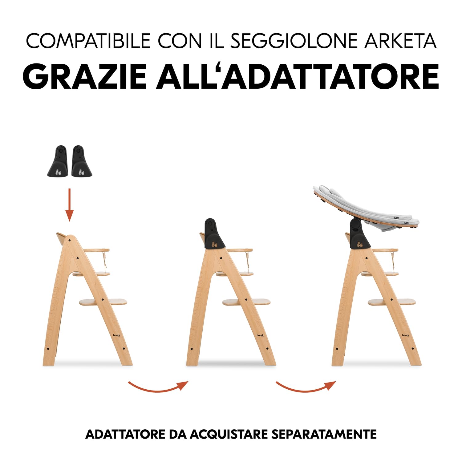 hauck Highchair Bouncer Eco, Light Grey - Sdraietta Neonato con Funzione Pappa e Struttura a Dondolo in Legno, Ergonomica, Reclinabile - Adattatore per Seggiolone Pappa Alpha+ e Beta+ Incluso