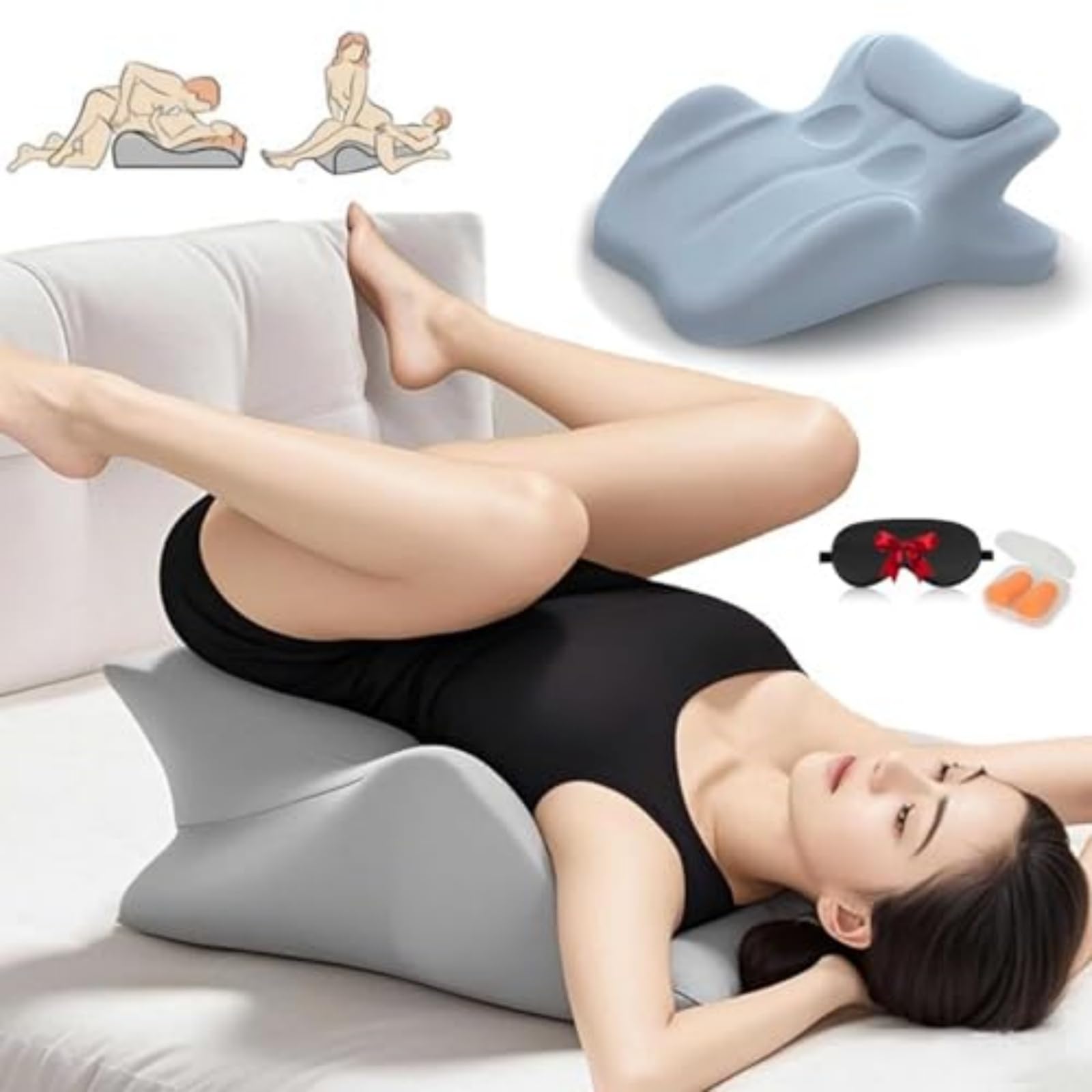 ICTWTWLLY Arcova Sweet Spot Pillow, Includes Earplugs & Eye Mask Elevate Intimacy & Comfort with 27° Chiromonk Couples Pillow for All Postures,blue