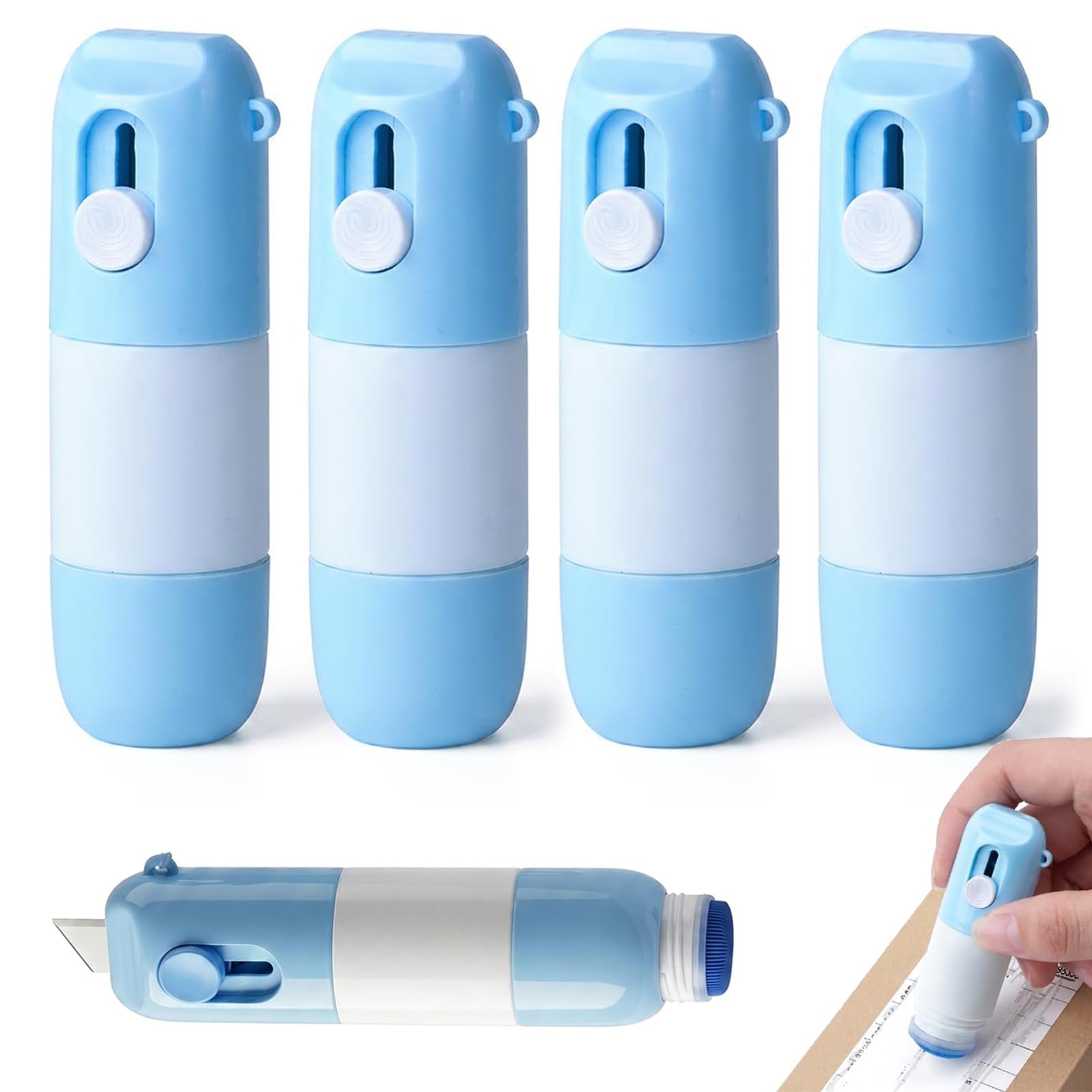 4PCS 2-in-1 Box Cutter & Thermal Paper Eraser, Water-Based Thermal Paper Eraser Pen with Unboxing Cutter, Thermal Ink Remover, Privacy Cover Fluid for Documents, Labels, Packages, Shipping Addresses