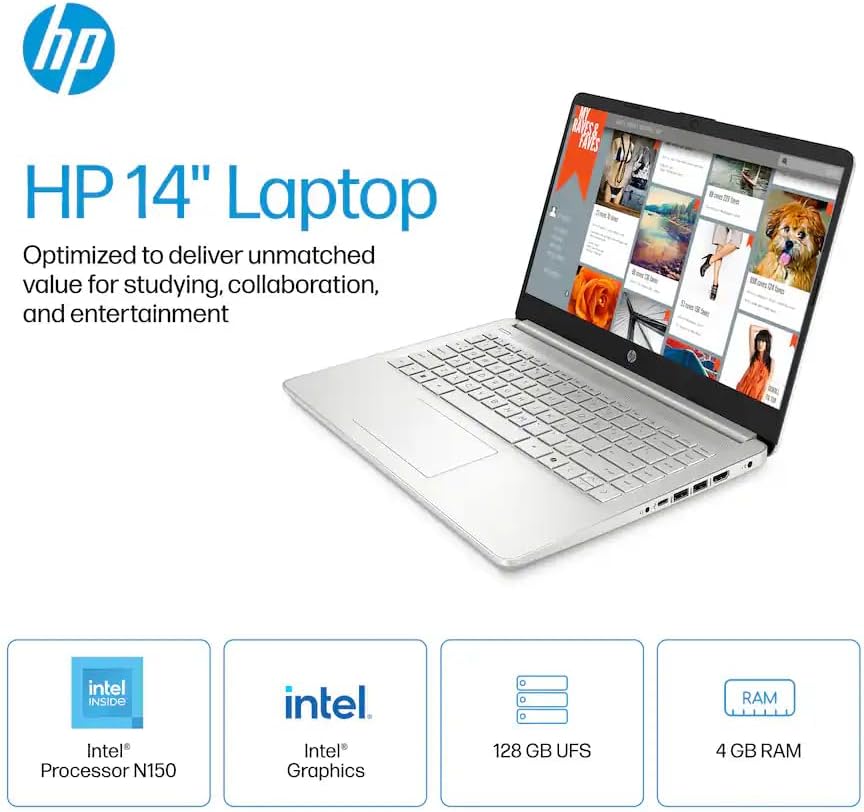 HP New 14 Chromebook with ChromeOS Flex | 8GB RAM| 128GB Storage | Designed Purely for School and Work | Game App Not Allowed | Silver | Thin and Light | No Mouse image 5