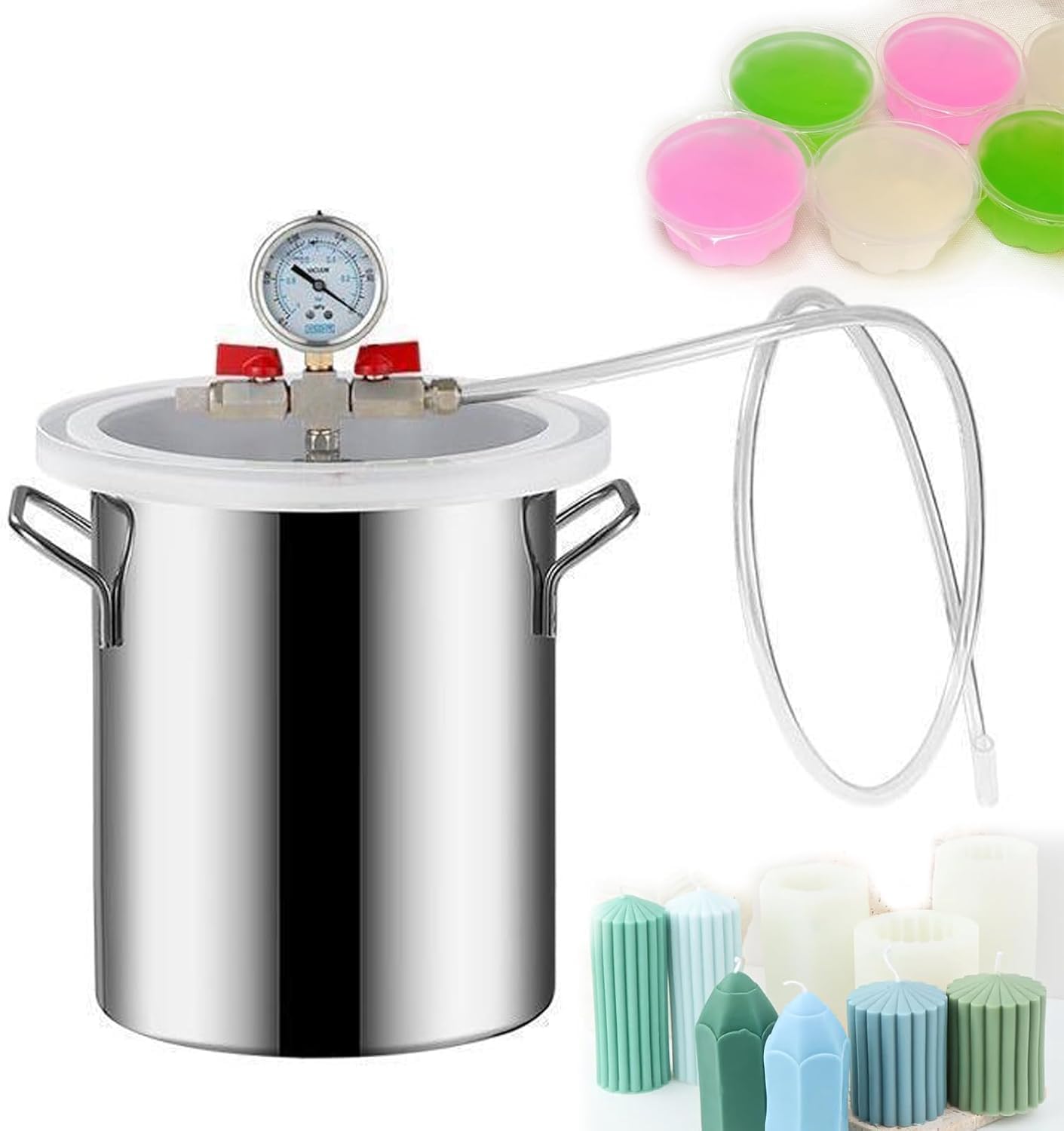 KJZQXYX Vacuum Degassing Chamber,with Acrylic Lid/High-Pressure Hose,for Epoxy, Plaster, and Silicone Applications (21L)