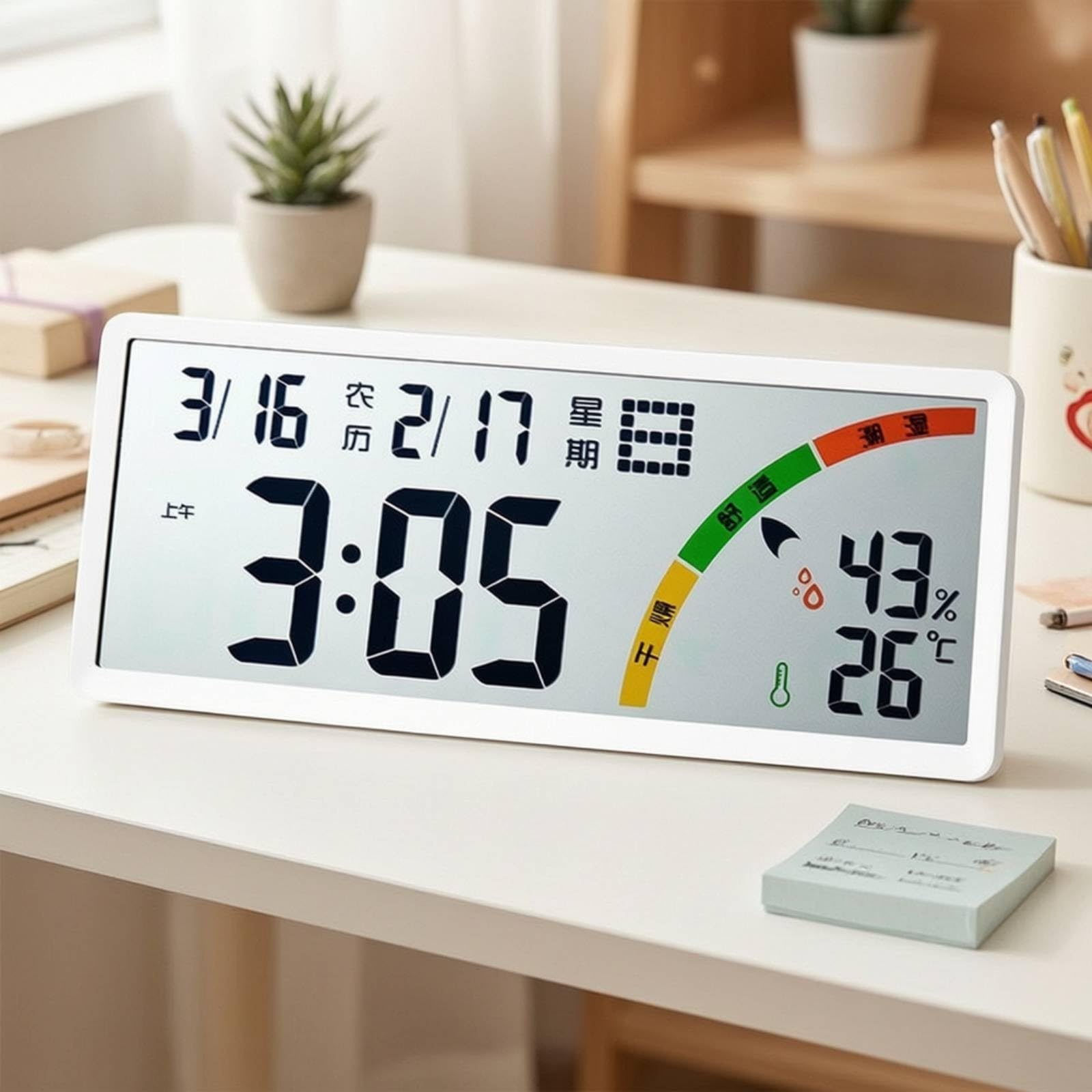 Sharplace Digitaluhr mit Temperaturanzeige digital digitaluhr mit Luftfeuchtigkeitsmesser modern Tischuhr Kalender für Senioren, Schlafzimmer, Weiß