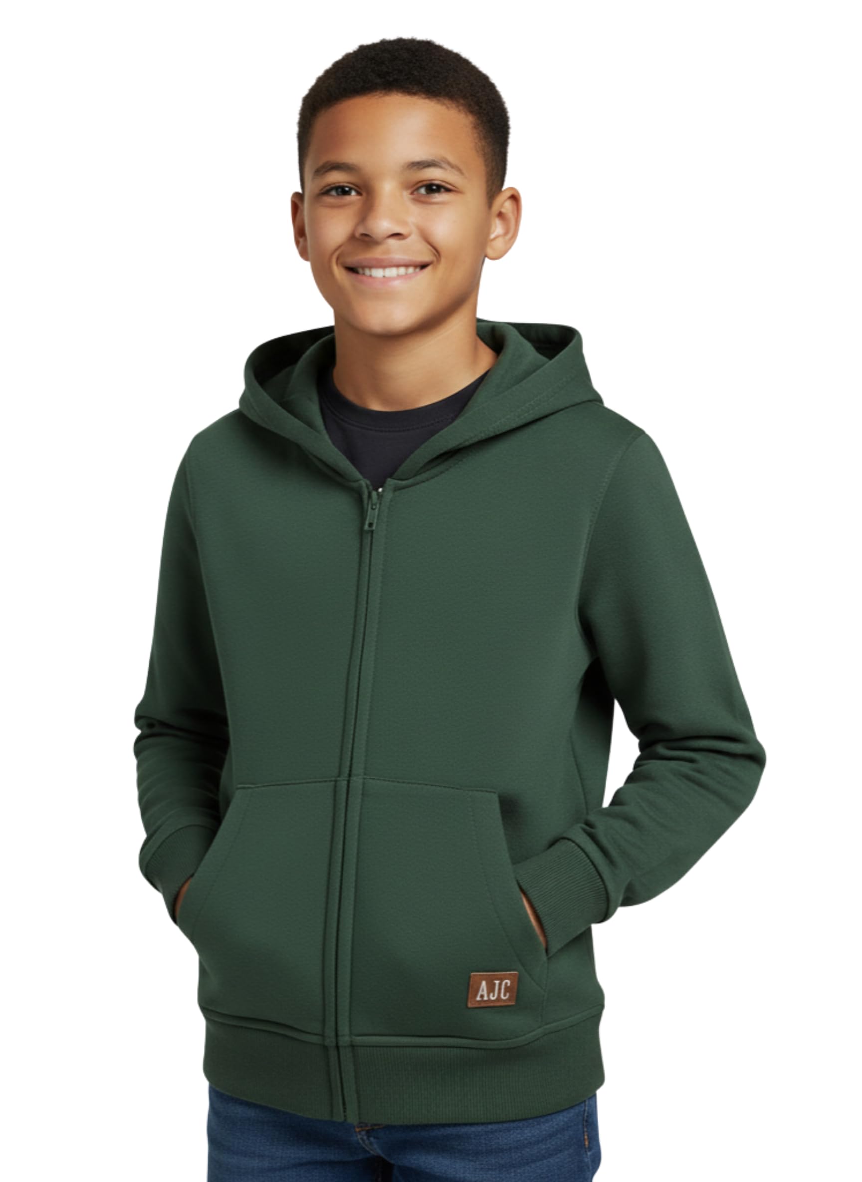 Alan Jones Clothing Boys Regular Fit Zipper Hooded Sweatshirt | Kangaroo Pocket & Drawstring Hood