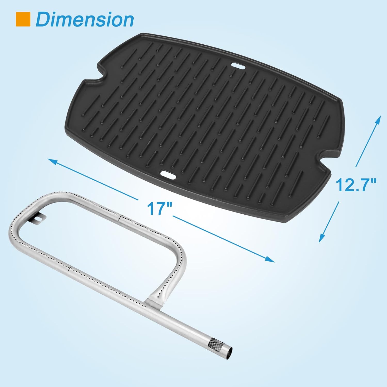 7582 Cast Iron Griddle & 60040 Burner for Weber Q1000 Q1200 Q100 Q120 Weber Q Parts Baby Q 386001 50060001 51040001 51010001 Grills, Replacement Parts for 7582 7644 65810 Griddle