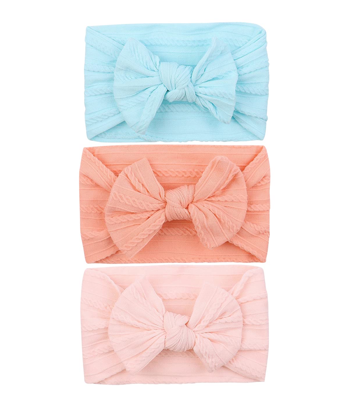 VOLLGUFEN 3 Piezas Diademas Bebé Niña, Elástico Suave Turbante Bebé Niña Cinta Pelo Diademas Bebé de algodón con Lazo Vendas del Bebé Felpas Bebe Niña Recién Nacida para 0-3 Años