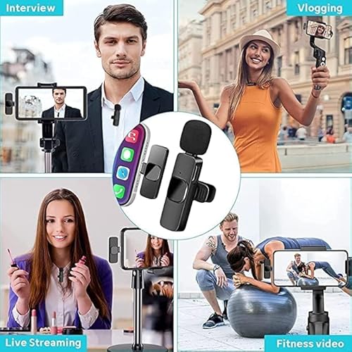 ميكروفون لاسلكي لافالير K8 من دي دي ال سي، بخاصية إلغاء الضوضاء، ميكروفون قابل لإعادة الشحن لأجهزة الاندرويد/ من النوع سي/ايفون لليوتيوب، الفيس بوك، البث المباشر، مدونة الفيديو، التسجيل (أسود)