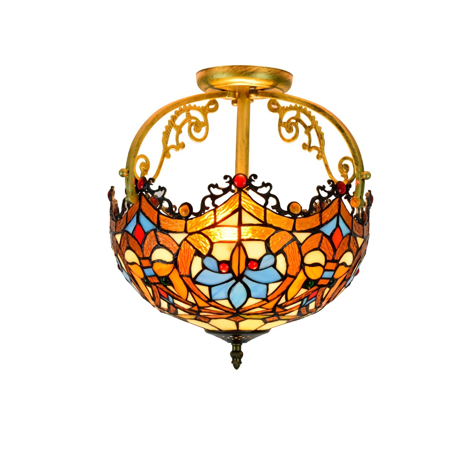 YNIYUJKL Tiffany-Style Ceiling Light, Dimmable Stained Glass Chandeliers, ?30Cm, ?40Cm, Vintage Ceiling Lamp For Living Room Bedroom Kitchen, Yellow,34Cm Chandeliers-30Cm Cei,34cm Chandeliers