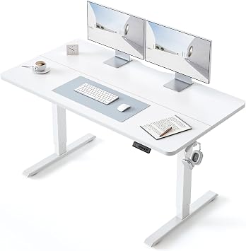 BANTI 55 24 Inches Standing Desk, Ergonomic, Electric Height Adjustable, Sit and Stand Up, Computer Office Desk with Splice Board, White Frame/Whitetop