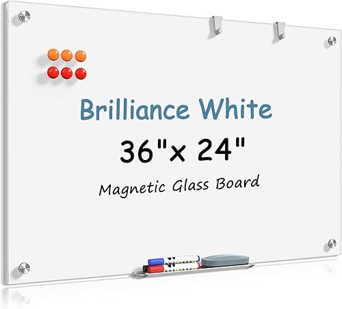 Miniatura 21 de MaxGear Pizarra blanca magnética de cristal de borrado en seco de 60 x 40 pulgadas, pizarra blanca grande sin marco con 1 borrador, 3 marcadores y 6
