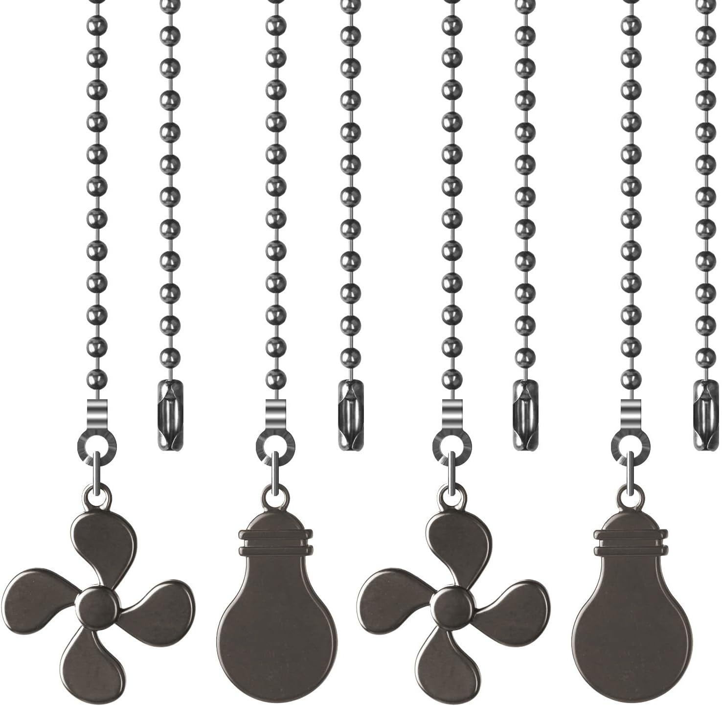 Ceiling Fan Pull Chain, 4 Pack Bulb & Fan Pull Chain Extension Ornaments,12 Inches Ball Beads Decorative Fan Pull Extenders with Connector for Ceiling Fan Light and Lamp (Pearl Black)