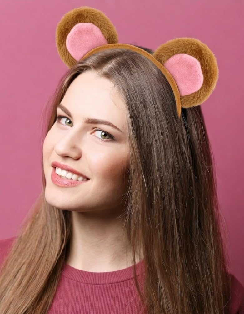 DaliDali Fluffy Monkey Ears Headband Monkey Headband Hairband for Women Adult Men 15+