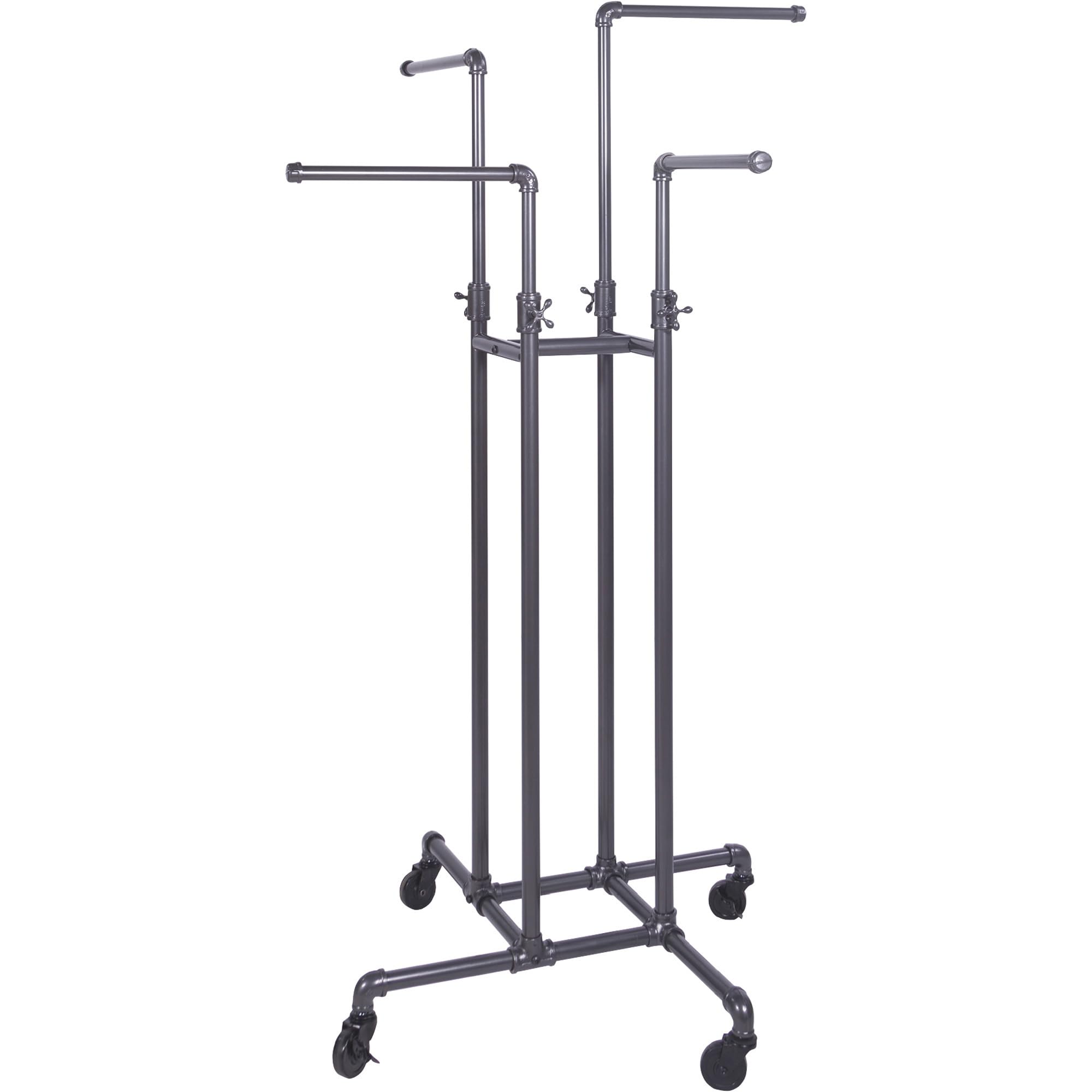 Clothing Rack Econoco - Heavy Duty Pipeline Adjustable, 4 Way Rack, Plumbing Pipe Clothes Rack, Anthracite Grey