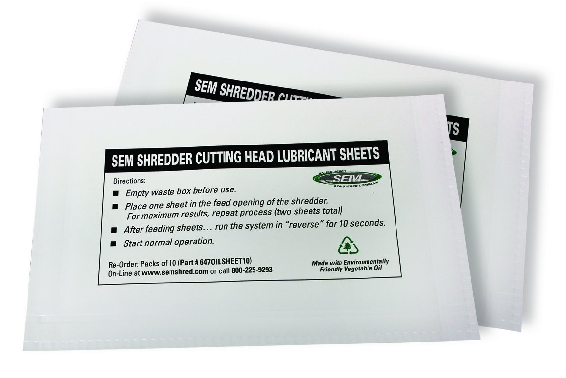 Security Engineered Machinery SEM Bio-Based Lubrication Sheets for Paper Shredders - 10 pack