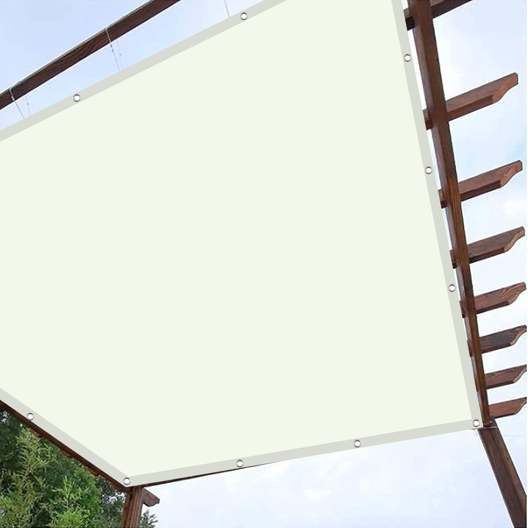 Voile d'ombrage Imperméable, 4 x 5.5 m Polyester,Rectangulaire, Sunsail Rectangulaire,Volie d'ombrage Carré, avec Oeillets,UV Protection, pour Terrasse Jardin, Ivoire