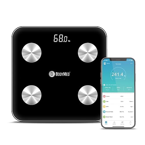 Miniatura 1 de BodyMed Báscula inteligente Bluetooth de grasa corporal  Sincroniza con la aplicación para teléfono inteligente AIFIT  Capacidad de peso de 440