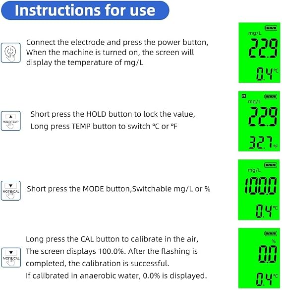Dissolved Oxygen Meter, 0-40.00 mg/L Oxygen Test Kit for Pond and Aquarium Water Quality, Includes ATC and Electrode Filling Fluid