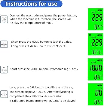Dissolved Oxygen Meter, 0-40.00 mg/L Oxygen Test Kit for Pond and Aquarium Water Quality, Includes ATC and Electrode Filling Fluid