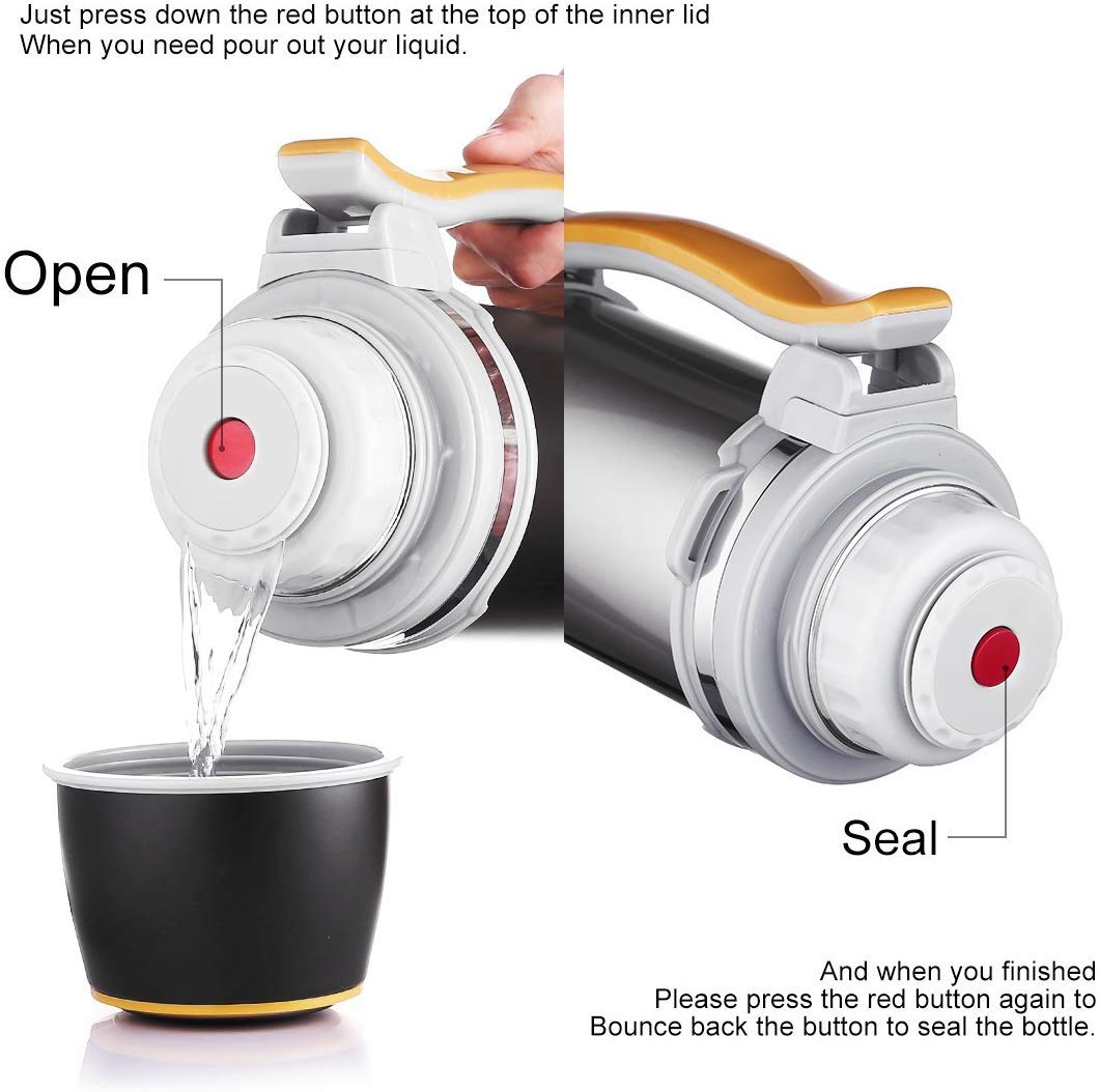 Termo de Viaje 2/2.6 litros, Botella de Agua Acero Inoxidable sin BPA, Camping o Senderismo. Caliente o Frio más de 24 Horas, Agua, Café, Leche, Té o Mate (blue,2600ML)