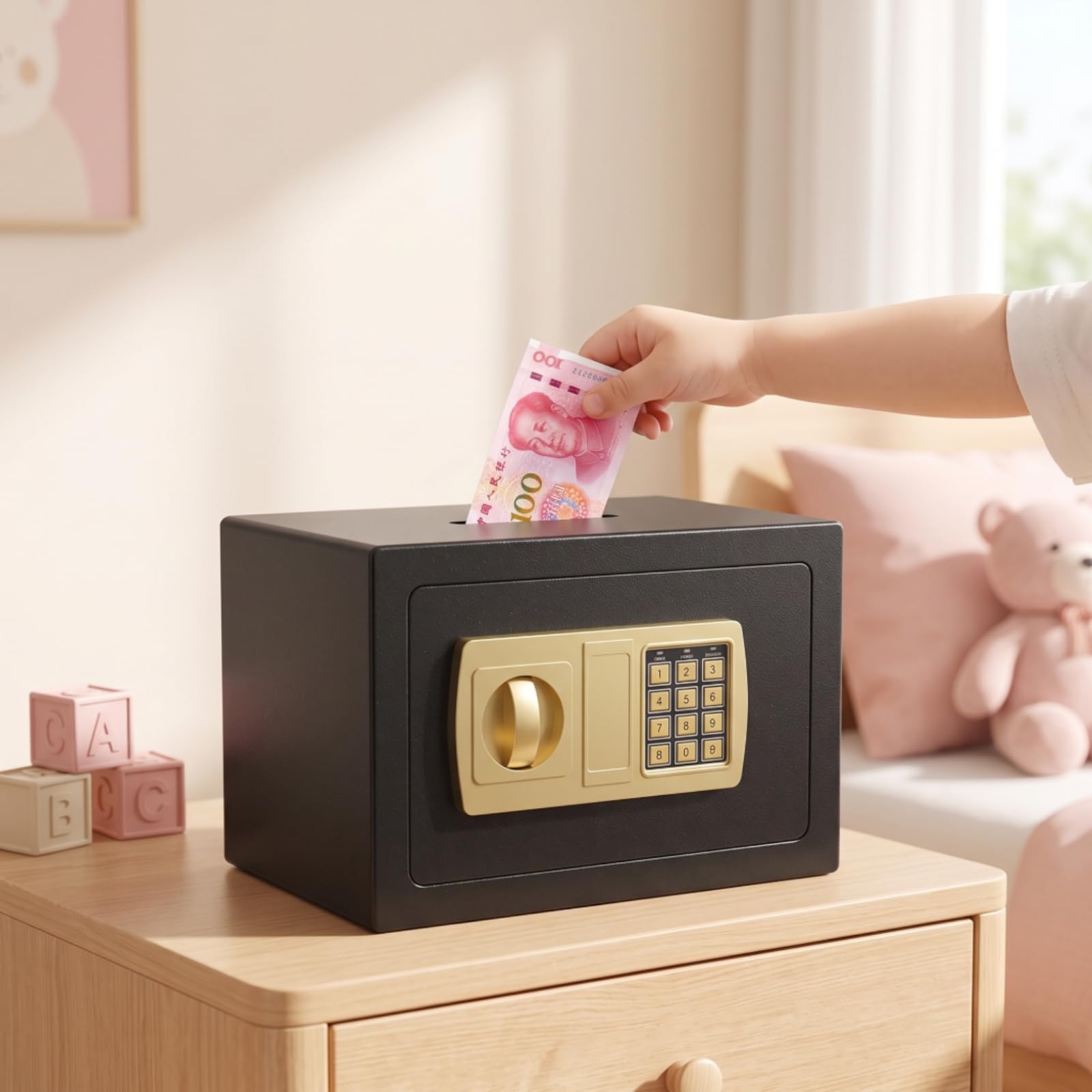 Tirelire Coffre-Fort Métallique Mini Coffre-Fort Sécurisé Caisse pour Enfants, 20E Noir, Modèle Standard sans Fente