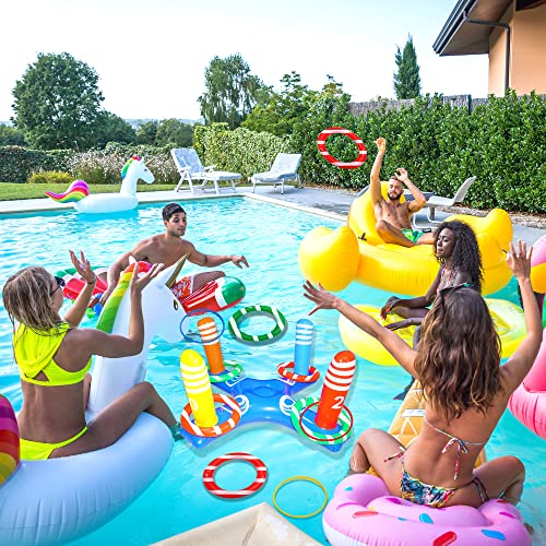 Inflatable Pool Toys Ring Toss, Swimming Water Sport Fun Floats Accessories, New Upgrade - Adding Two Styles Of Floating Rings #TOP3