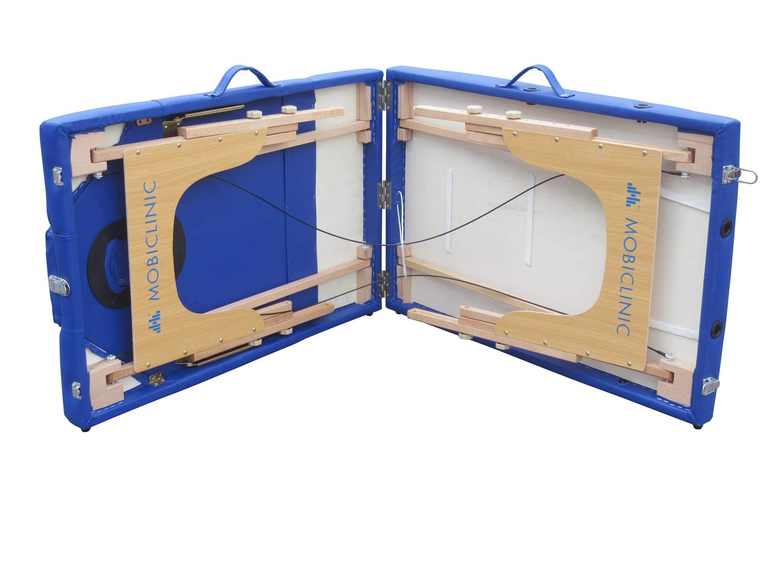 Mobiclinic®, Lettino per Fisioterapia, Massaggi, Estetica, CM-01 Plus, Marchio Europeo, Portatile, Pieghevole, Marcatura ce, Professionisti, Legno, 186x60 cm, Blu