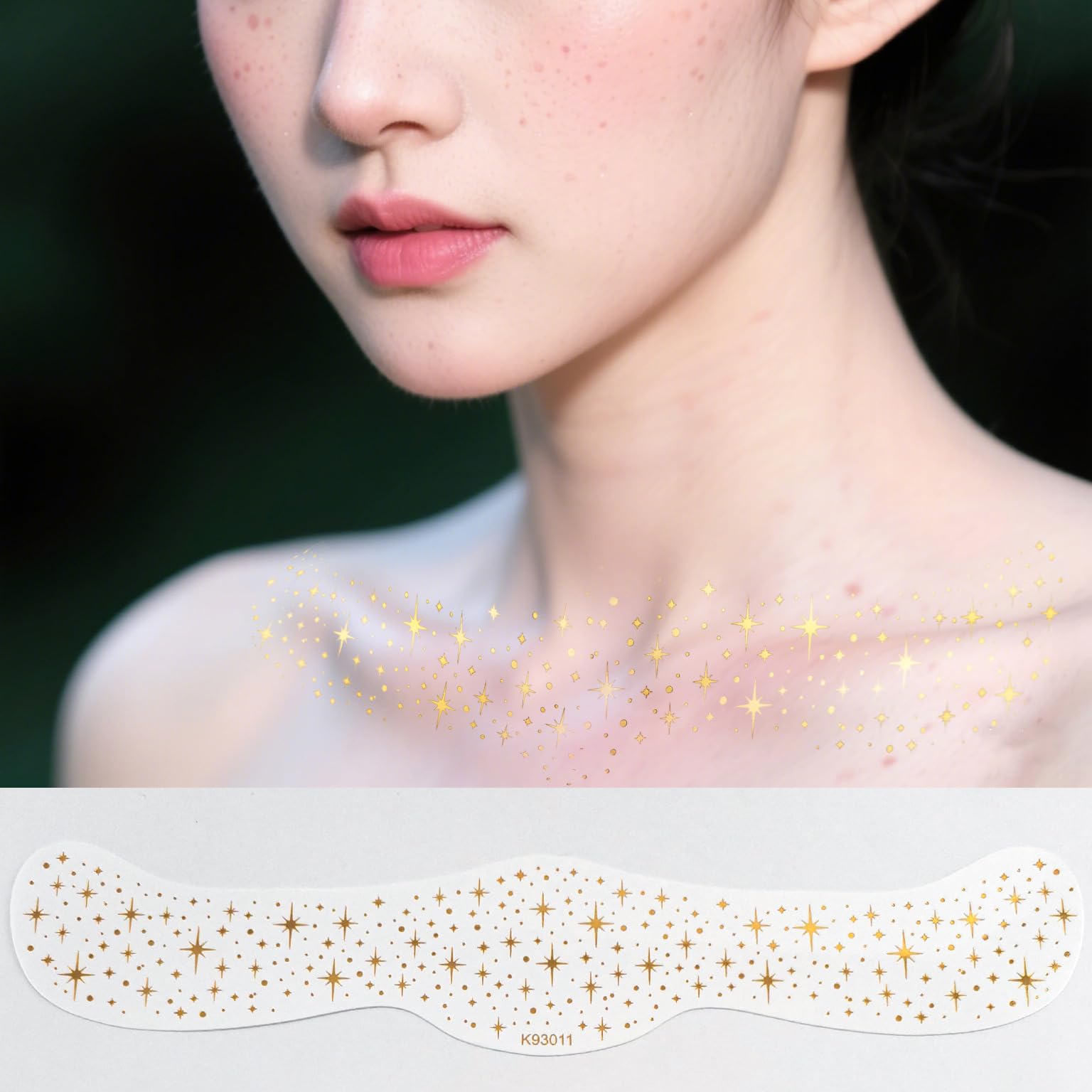 6PCS Collarbone Glitter Temporary Tattoo,Gold Collarbone Sticker,Waterproof Temporary Metallic Tattoos,Festival Glitter Freckles,Sparkle Makeup Patches,Gold BodyGlitter Festival Makeup Stickers