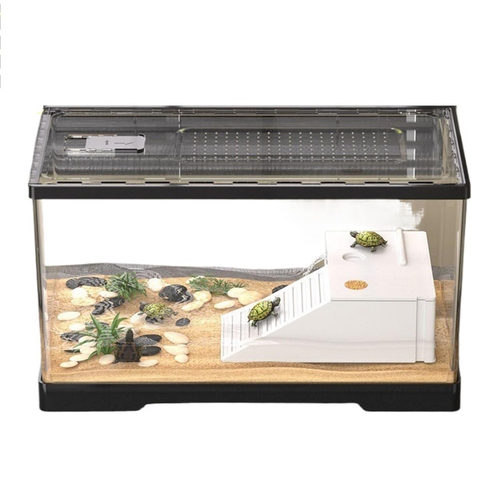 Siedlisko terrarium Pudełko do karmienia zwierząt w kształcie zbiornika dla żółwi, pokój dzienny domowych z pokrywką Terrarium akwariowe(Średni)