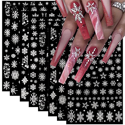 8Pcs Christmas Nail Art Stickers White Snowflake 3D Self-Adhesive Nail Decals Winter Xmas Nail Supplies With Glitter Design For Women Girls Diy Nail Decorations #TOP23