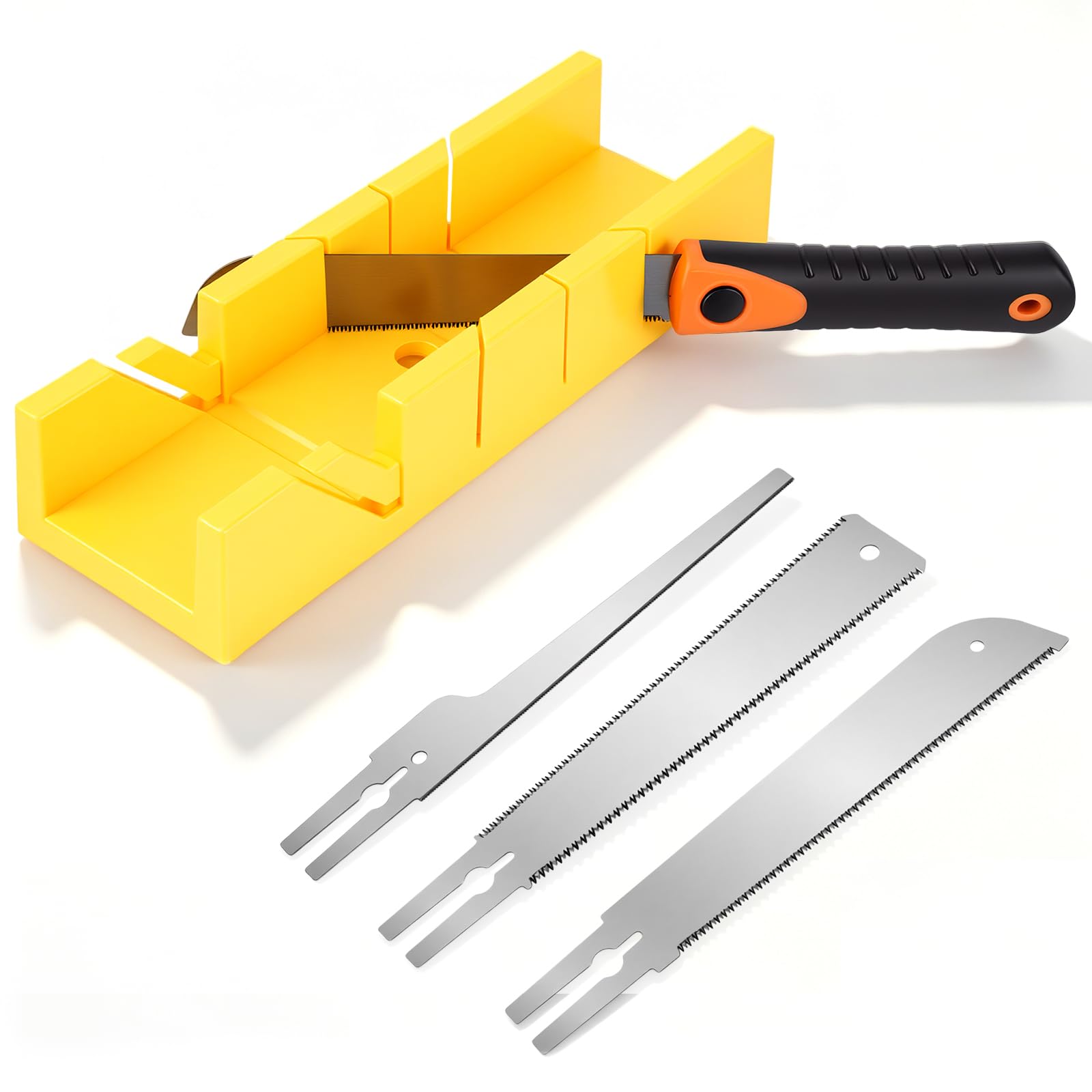 4-in-1 Miter Box and Saw Set with 3 Japanese Pull Saws - Plastic Miter Box