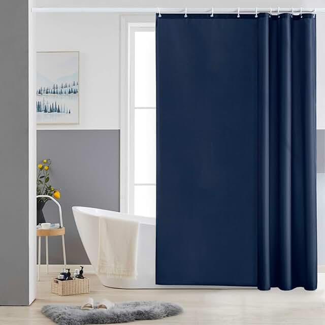 Furlinic Shower Curtain Mould Proof Resistantand Waterproof Washable Polyester Fabric Navy Bath Curtains with Weight Tape ...