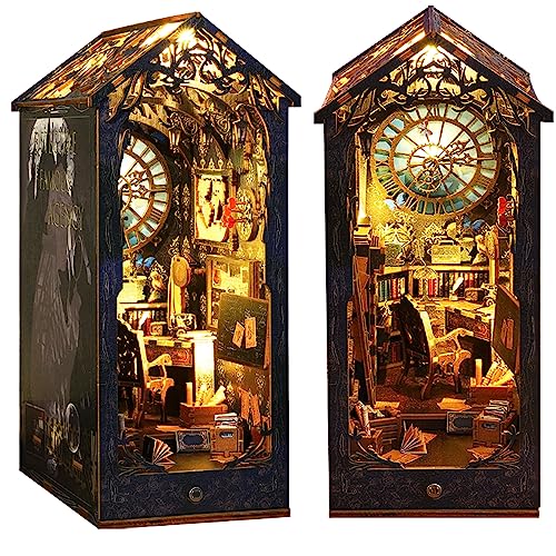 DIY Book Nook Kit Decor - 3D Wooden Puzzle Bookshelf Decor with LED, Bookend Diorama DIY Miniature...