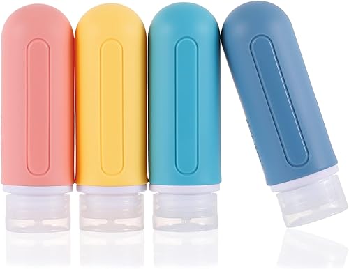 Paquete de 4 botellas de viaje de silicona, 3 onzas, a prueba de fugas, líquidos, exprimibles, recargables, accesorios de viajerecipientes de