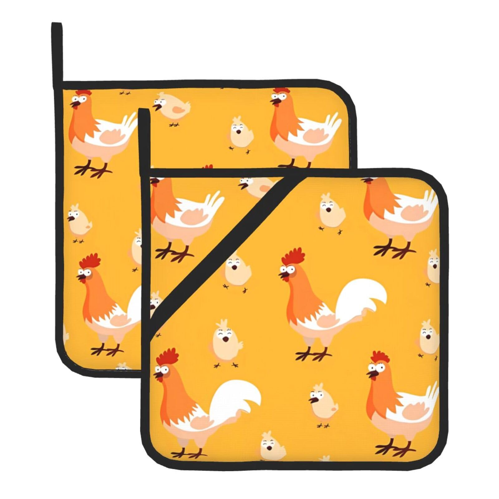 HJFCZH Chicken Chick Prints Square Hot Pads for Kitchen Counter - Waterproof Pot Holders, Durable Heat Resistant Throw Layers for Serving, Oven & BBQ - 2 Pack