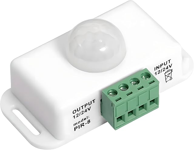 PIR Motion Sensor Switch for LED Lights, DC 12V, DC 24V Infrared Motion Detector, Adjustable Delay Timer, Auto ON/Off for LED Strips, Energy-Efficient Lighting Controller (1, White)