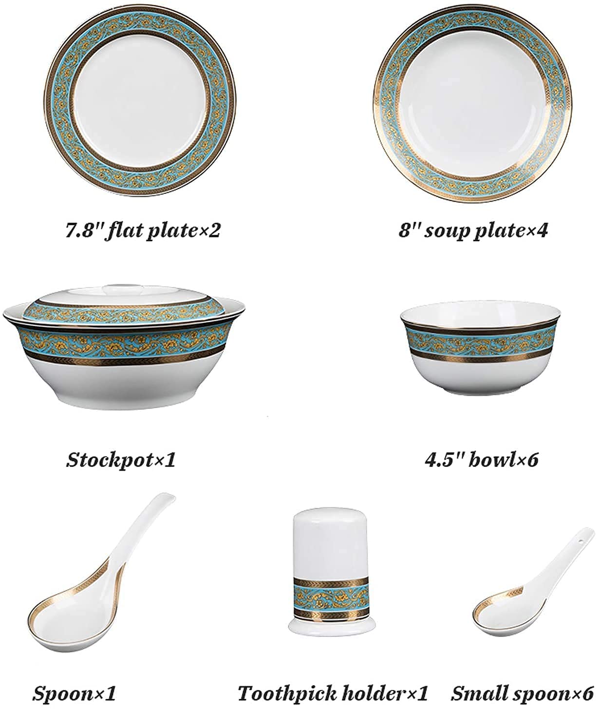 Zestawy naczyń obiadowych Zestaw naczyń, 22 elementyPorcelana | Garnek do zupy z porcelany kostnej/miski płatków śniadaniowych/talerze do steków na prezenty ślubne i do restauracji
