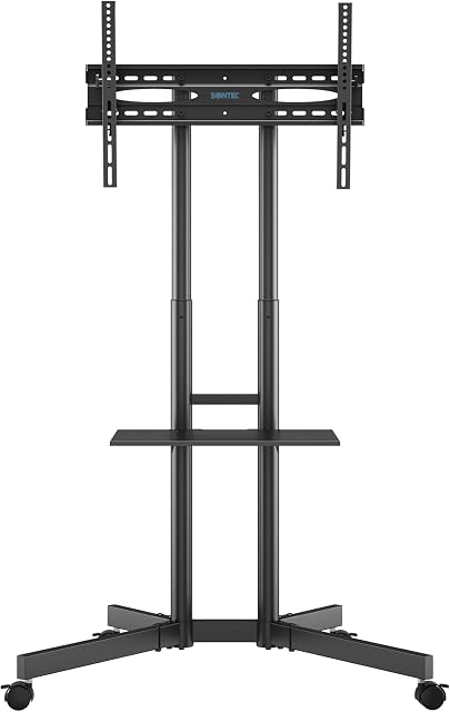 BONTEC Mobile TV Stand on Wheels for 32-85 inch LCD LED OLED Flat Curved TVs, Height adjustable Shelf Trolley Floor Stand Holds up to 60kg, TV Stand with Tray Max VESA 600x400mm