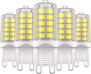 BAOMING G9 LED Bulb, Daylight White 6000K Not Dimmable,4W G9 Base Light Bulbs, 40W T4 Halogen Equivalent, Bi Pin Base G9 Chandelier Lighting, No-Flicker 360°Beam Angle, 120V 450LM, 5-Pack