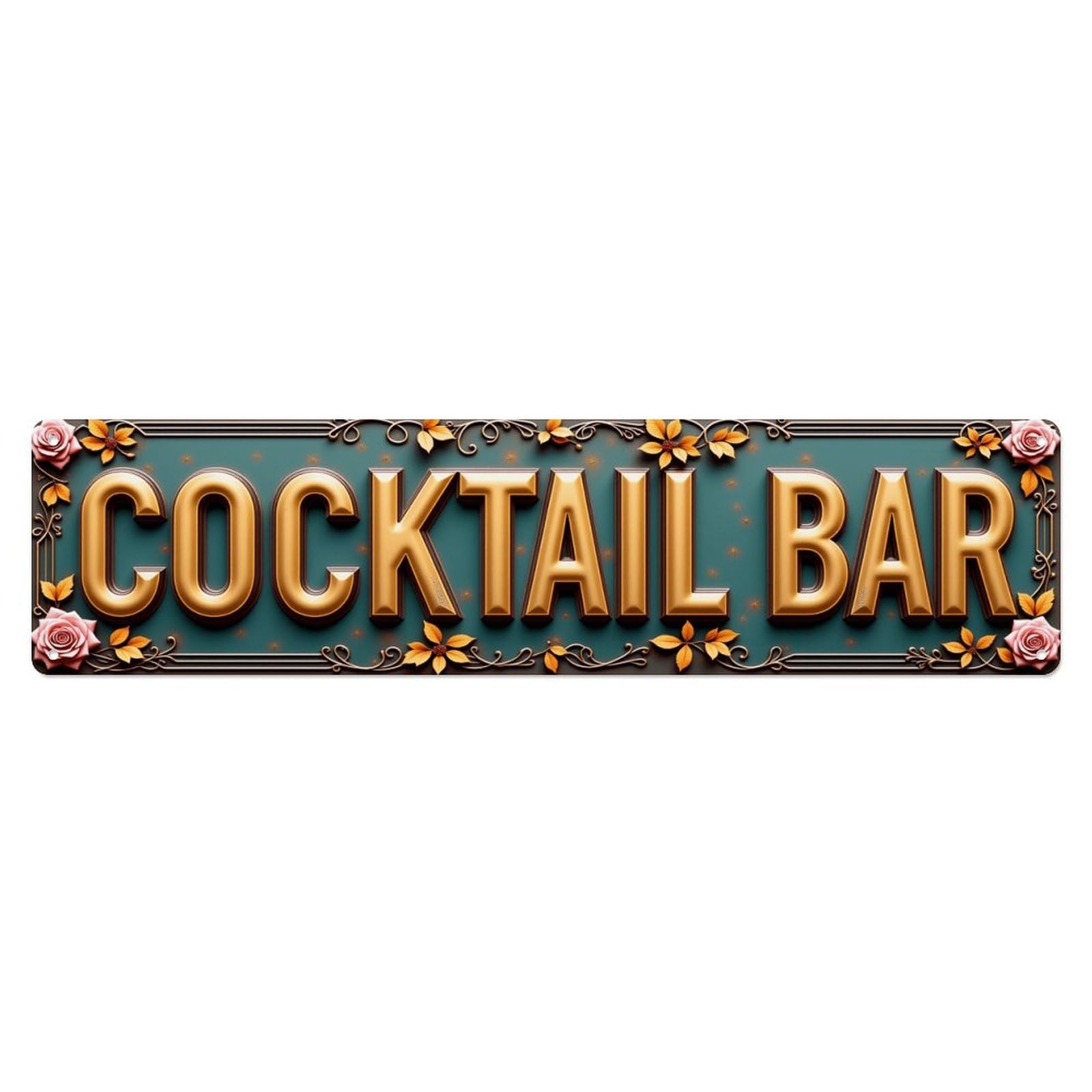 Ldfuieksufg Style Rectangular Cocktail Bar Floral Rose Vintage Wall Sign Bar Decor Vintage Aluminium Metal Sign, Retro Wall Decor For Home, Bar, Garage & Farmhouse 10 * 40Cm
