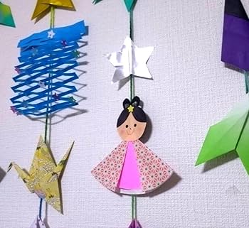 七夕の吊るし飾りと海の吊るし飾り計４点 Amazon | 壁面 吊るし飾り ガーランド 七夕 飾り 織姫 彦星 7月