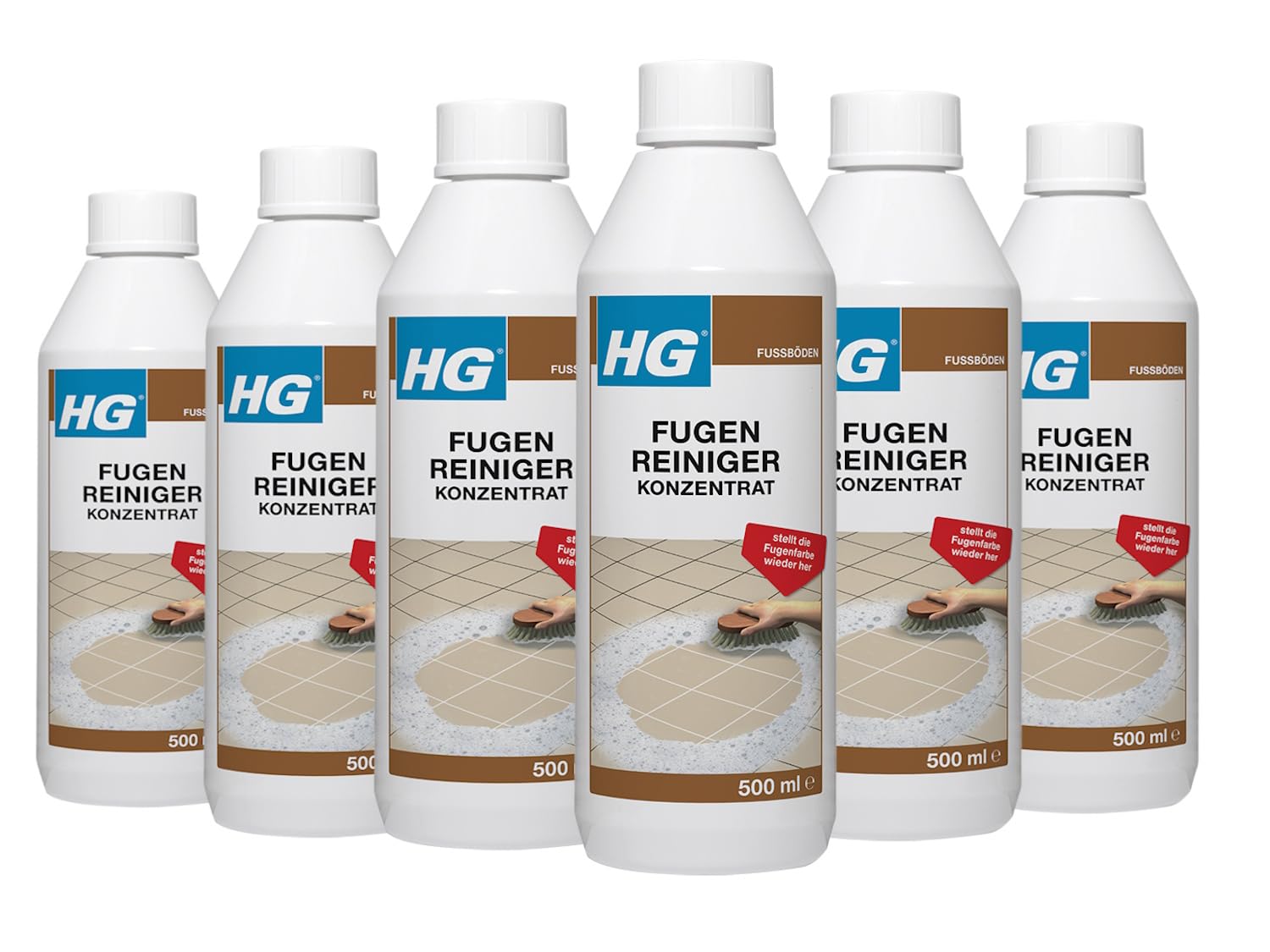 HG Fugenreiniger Konzentrat – Hochergiebiger Fugenreiniger gegen Schmutz & Ablagerungen – Bad & Küche – 6er Set